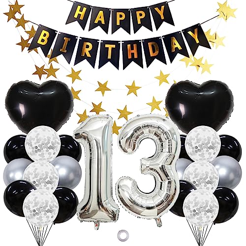 Jxuzh 13 geburtstagsdeko Luftballons Set Schwarz Silber 32 Zoll Folienballon-Zahl 13 Schwarz Silber Ballons - 24 Stück-für Geburtstag, Dekoration, Luft/Heliumballon von Jxuzh