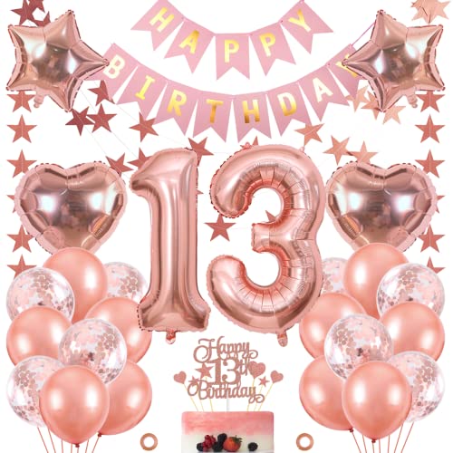 Jxuzh 13. Geburtstag Dekoration Mädchen Deko 13. Geburtstag Mädchen Luftballon 13. Geburtstag Rosegold Geburtstagsdeko 13 Rosegold Happy Birthday 13 Geburtstag Deko 13 Jahr Geburtstag Mädchen 33pcs von Jxuzh
