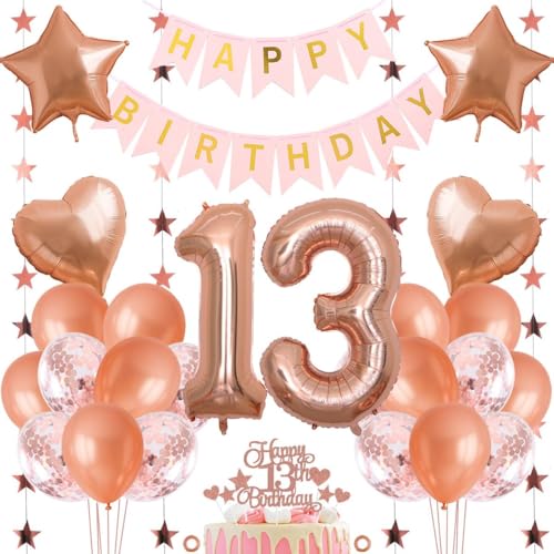 Jxuzh 13. Geburtstag Dekoration Mädchen Deko 13. Geburtstag Mädchen Luftballon 13. Geburtstag Rosegold Geburtstagsdeko 13 Rosegold Happy Birthday 13 Geburtstag Deko 13 Jahr Geburtstag Mädchen 33pcs von Jxuzh