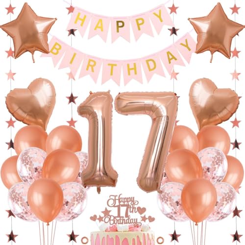 Jxuzh 17. Geburtstag Dekoration Mädchen Deko 17. Geburtstag Mädchen Luftballon 17. Geburtstag Rosegold Geburtstagsdeko 17 Rosegold Happy Birthday 17 Geburtstag Deko 17 Jahr Geburtstag Mädchen 33pcs von Jxuzh