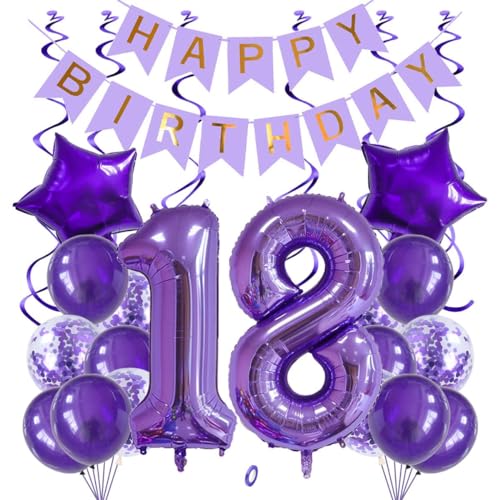 Jxuzh 18 geburtstagsdeko Luftballons Set Lila,40 Zoll Folienballon Zahl 18(100cm)Lila Ballons-25 Stück-für Geburtstag,Dekoration,Luft/Heliumballon von Jxuzh