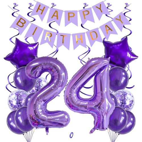 Jxuzh 24 geburtstagsdeko Luftballons Set Lila,40 Zoll Folienballon Zahl 24(100cm) Lila Ballons-25 Stück-für Geburtstag,Dekoration,Luft/Heliumballon von Jxuzh