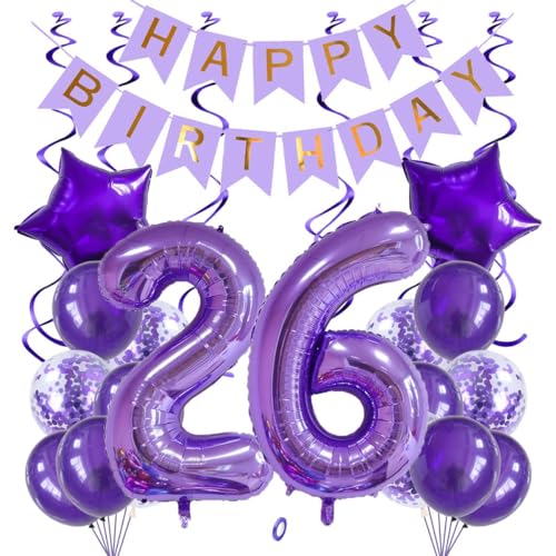 Jxuzh 26 geburtstagsdeko Luftballons Set Lila,40 Zoll Folienballon Zahl 26(100cm) Lila Ballons-25 Stück-für Geburtstag,Dekoration,Luft/Heliumballon von Jxuzh