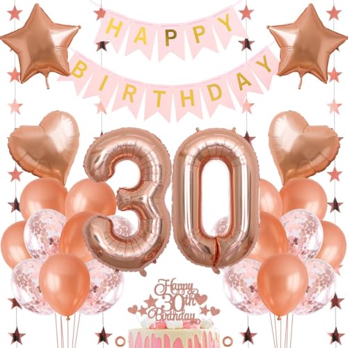 Jxuzh 30. Geburtstag Dekoration Mädchen Deko 30. Geburtstag Mädchen Luftballon 30. Geburtstag Rosegold Geburtstagsdeko 30 Rosegold Happy Birthday 30 Geburtstag Deko 30 Jahr Geburtstag Mädchen 33pcs von Jxuzh