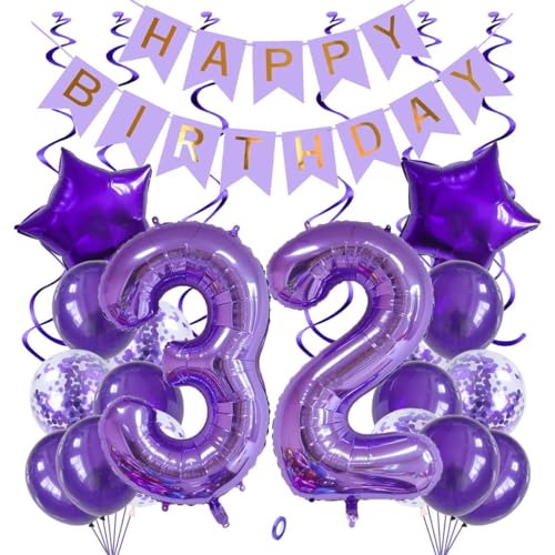 Jxuzh 32 geburtstagsdeko Luftballons Set Lila,40 Zoll Folienballon Zahl 32(100cm) Lila Ballons-25 Stück-für Geburtstag,Dekoration,Luft/Heliumballon von Jxuzh