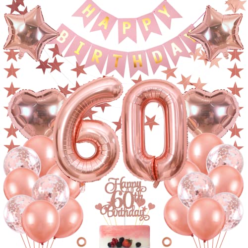 Jxuzh 60. Geburtstag Dekoration Mädchen Deko 60. Geburtstag Mädchen Luftballon 60. Geburtstag Rosegold Geburtstagsdeko 60 Rosegold Happy Birthday 60 Geburtstag Deko 60 Jahr Geburtstag Mädchen 33pcs von Jxuzh