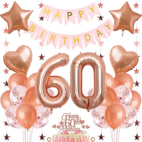 Jxuzh 60. Geburtstag Dekoration Mädchen Deko 60. Geburtstag Mädchen Luftballon 60. Geburtstag Rosegold Geburtstagsdeko 60 Rosegold Happy Birthday 60 Geburtstag Deko 60 Jahr Geburtstag Mädchen 33pcs von Jxuzh