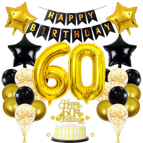 Jxuzh 60. Geburtstag Dekorationen Schwarz Gold - Deko für Männer und Frauen - Luftballons, Girlande, Kindergeburtstag Set - 60 Jahre Jubiläum Jxuzh 60. Geburtstag Dekorationen Schwarz Gold - Deko für Männer und Frauen - Luftballons, Girlande, Kindergeburtstag Set - 60 Jahre Jubiläum von Jxuzh