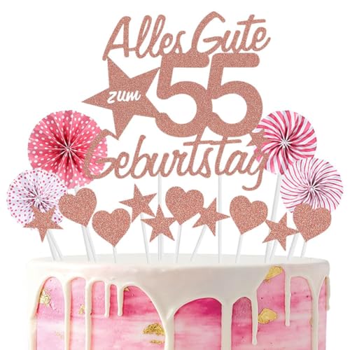 Jxuzh Cake Topper 55 Kuchendeko Geburtstag Rosegold Happy 55.birthday Kuchendeko 55. Geburtstag Tortendeko 55 Rosegold 55. Geburtstag Kuchen Deko 55 Geburtstag Frau Happy Birthday 60 Geburstagstorte von Jxuzh