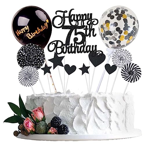 Jxuzh Cake Topper 75 Kuchendeko Geburtstag Schwarz Happy 75.Birthday Tortendeko Kuchen Deko Frau Happy Birthday 75 Geburstagstorte von Jxuzh
