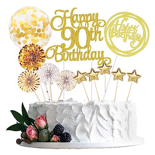 Jxuzh Cake Topper 90 Kuchendeko Gold Happy 90. Birthday Tortendeko Schwarz Kuchen Deko Frau Geburstagstorte von Jxuzh