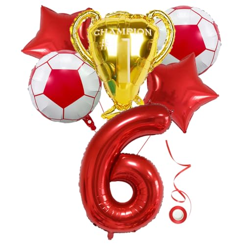 Jxuzh Fussball Geburtstag Fußball Party Deko Zubehör Fußball Geburtstagsdeko Jungen Luftballon 6. Geburtstag junge Soccer Party Fußball Ballons Deko Stern Ballon Rot Fußballfan Kindergeburtstag von Jxuzh