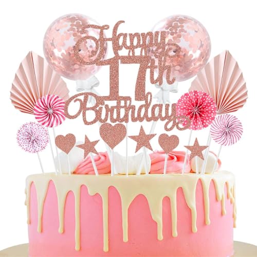 Jxuzh 15-stück Kuchen Topper, Rosegold, Kuchendeko, 17. Geburtstag, Mädchen, Gold, Kuchen Deko von Jxuzh