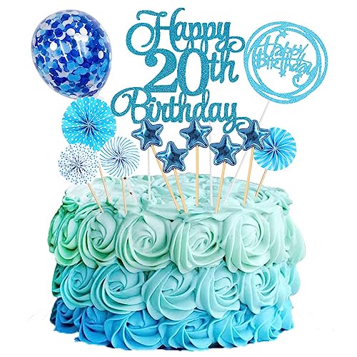 Jxuzh Tortendeko 20 Geburtstag Blau Junge Mädchen Happy Birthday 20 Glitter Cake Topper 20.kuchendeko Geburtstag Happy 20th Birthday Tortendeko 20 Jahre Geburtstag Kuchen Deko 20 Geburtstag Mädchen von Jxuzh