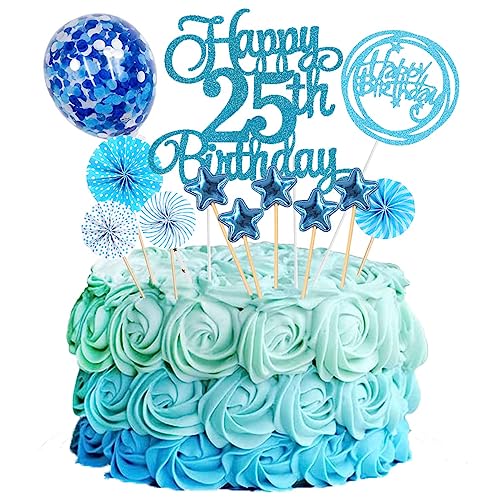 Jxuzh Tortendeko 25 Geburtstag Blau Junge Mädchen Happy Birthday 25 Glitter Cake Topper 25.kuchendeko Geburtstag Happy 25th Birthday Tortendeko 25 Jahre Geburtstag Kuchen Deko 25 Geburtstag Mädchen von Jxuzh