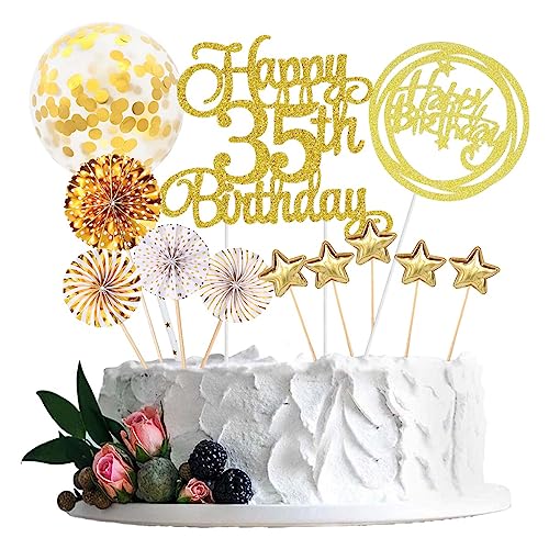 Jxuzh Tortendeko 35 Geburtstag Gold Frau Männer Happy Birthday 35 Glitter Cake Topper 35.kuchendeko Geburtstag Happy 35th Birthday Tortendeko 35 Jahre Geburtstag Kuchen Deko 35 Geburtstag Frau von Jxuzh