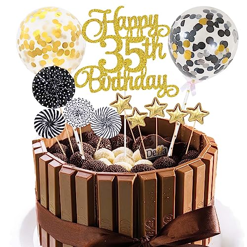 Jxuzh Tortendeko 35 Geburtstag Schwarz Gold Männer Frau Happy Birthday 35 Glitter Cake Topper 35.kuchendeko Geburtstag Happy 35th Birthday Tortendeko 35 Jahre Geburtstag Kuchen Deko 35 Geburtstag von Jxuzh