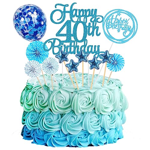 Jxuzh Tortendeko 40 Geburtstag Blau Frau Männer Happy Birthday 40 Glitter Cake Topper 40.kuchendeko Geburtstag Happy 40th Birthday Tortendeko 40 Jahre Geburtstag Kuchen Deko 40 Geburtstag Frau Blau von Jxuzh
