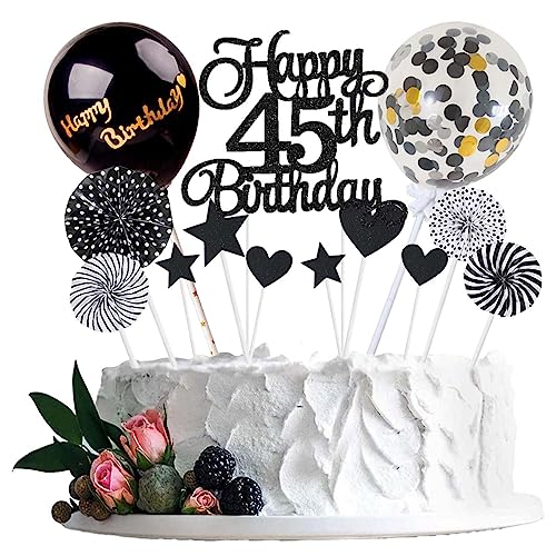 Jxuzh Tortendeko 45 Geburtstag Schwarz Kuchen Topper Cake Topper 45 Kuchendeko Geburtstag Happy 45 Birthday Kuchen Deko 45 Geburtstag Männer Tortendeko 45 Geburtstag Frau 45. Geburtstag Kuchen Deko von Jxuzh