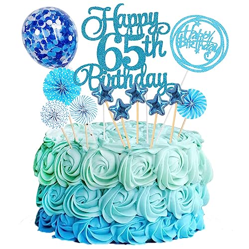 Jxuzh Tortendeko 65. Geburtstag Blau - Kuchen Topper Cake Topper Kuchendeko Happy Birthday - Deko für Männer und Frauen von Jxuzh