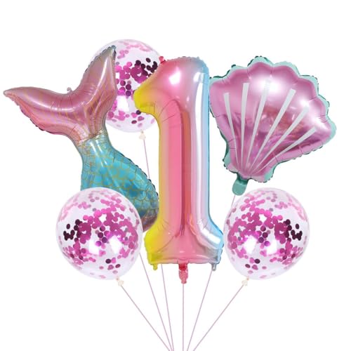 Meerjungfrau Geburtstag Party Dekoration Set 1 Jahre Mädchen Bunt Meerjungfrau Ballon 40" XXL Zahl 1 Zahlen Ballon 1. Kinder Geburtstag Mädchen FolienBallon LatexBallons meerjungfrau Ballon Deko von Jxuzh