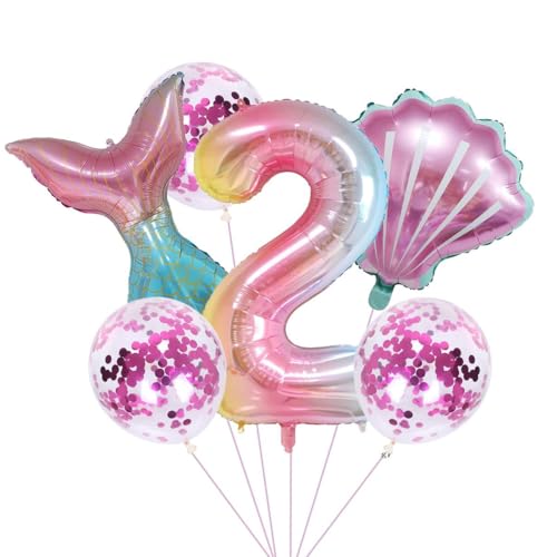 Meerjungfrau Geburtstag Party Dekoration Set 2 Jahre Mädchen Bunt Meerjungfrau Ballon 40" XXL Zahl 2 Zahlen Ballon 2. Kinder Geburtstag Mädchen FolienBallon LatexBallons meerjungfrau Ballon Deko von Jxuzh