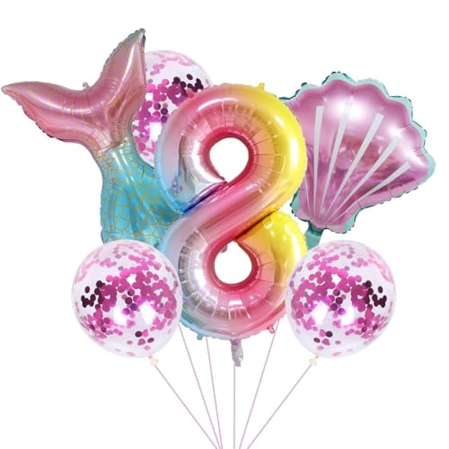 Meerjungfrau Geburtstag Party Dekoration Set 8 Jahre Mädchen Bunt Meerjungfrau Ballon 40" XXL Zahl 8 Zahlen Ballon 8. Kinder Geburtstag Mädchen FolienBallon LatexBallons meerjungfrau Ballon Deko von Jxuzh