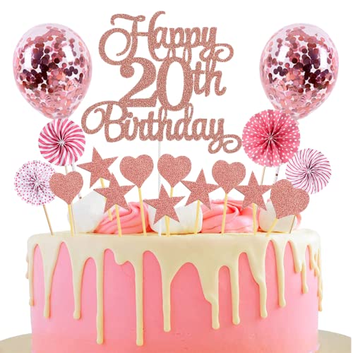 Tortendeko 20 Geburtstag Rosegold Junge Mädchen Happy Birthday 20 Glitter Cake Topper 20.kuchendeko Geburtstag Happy 20th Birthday Tortendeko 20 Jahre Geburtstag Kuchen Deko 20 Geburtstag Mädchen von Jxuzh
