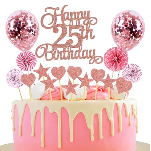 Tortendeko 25. Geburtstag Rosegold Happy Birthday Glitter Cake Topper für Jungen & Mädchen von Jxuzh