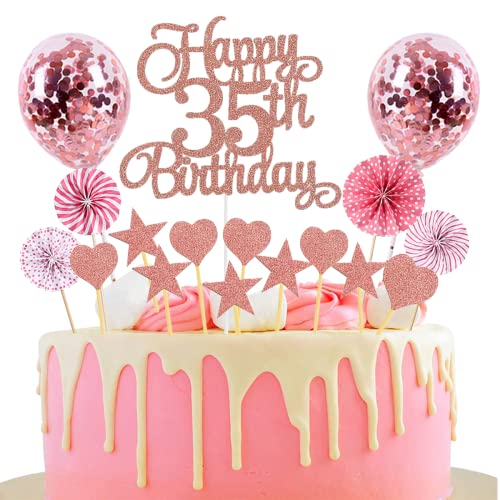 Tortendeko 35. Geburtstag Rosegold - Happy Birthday Glitter Cake Topper für Junge und Mädchen - Kuchendeko 35 Jahre von Jxuzh