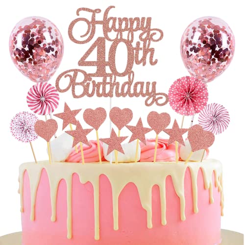 Tortendeko 40 Geburtstag Rosegold Junge Mädchen Happy Birthday 40 Glitter Cake Topper 40.kuchendeko Geburtstag Happy 40th Birthday Tortendeko 40 Jahre Geburtstag Kuchen Deko 40 Geburtstag Mädchen von Jxuzh