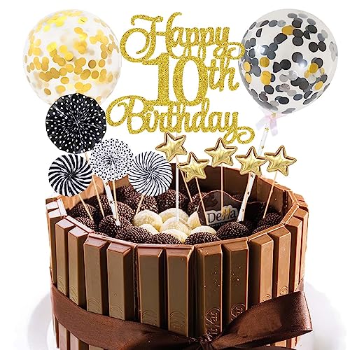 Tortendeko Geburstagstorte Happy Birthday Kuchendeko Schwarz Tortendeko 10 Geburtstag Mädchen Junge Glitter Gold Cake Topper 10 Happy Birthday Kuchen Deko Geburtstag Happy 10th Birthday Torten Deko von Jxuzh