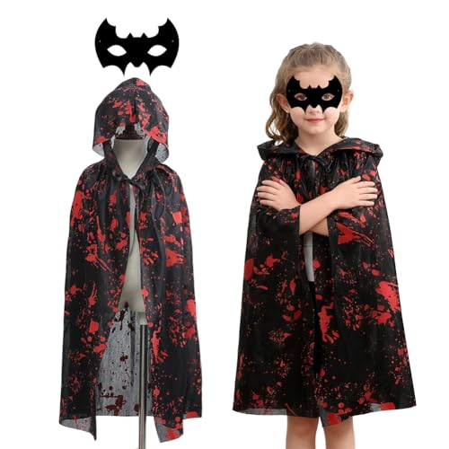 JynxtoyZeal Blutiges Halloween Kostüm set Kinder Kostüme für Halloween Fledermaus Augenmaske Hexenumhang mit Kapuze Gruseliger Cosplay Hut Ideal für Horrorpartys, Kostümpartys und Streiche JynxtoyZeal Blutiges Halloween Kostüm set Kinder Kostüme für Halloween Fledermaus Augenmaske Hexenumhang mit Kapuze Gruseliger Cosplay Hut Ideal für Horrorpartys, Kostümpartys und Streiche von JynxtoyZeal