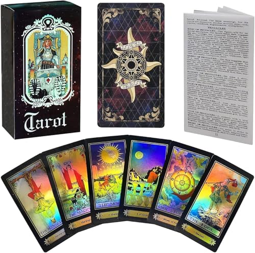 Jzhen Tarot Karten, 78 Waite Tarotkarten mit Anleitung, Tarot für Anfänger, Tarot Deck, Runic Tarot, Tarotkarten Set, Mystisches Tarot, Tarot Deck Zukunft Spiel Karten Set mit Bunten Box Kartenspiele von Jzhen