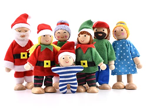 Jzszera Biegepuppen Puppenhaus Puppen 7 Personen Puppenfamilie für Puppenstube, Puppenhaus Zubehör Figuren Weihnachten Dekoration für Kinder Spielzeug von Jzszera