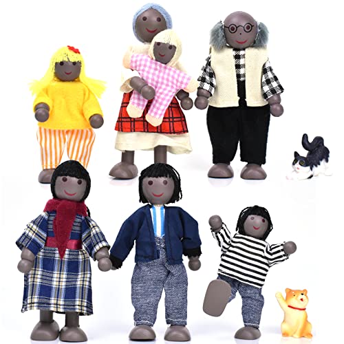 Puppenhaus Menschen von 7 Holzfiguren Set und 2 Haustiere, süßes kleines Familienset für Puppenhauszubehör von Jzszera