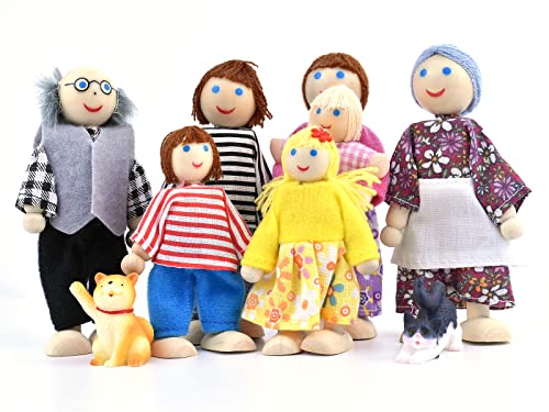 Jzszera Wooden Dollhouse People of 7 Figures and 2 Pets, Family Dolls Small Figures Toys for Kids Girls Children Pretend Dollhouse Gift von Jzszera