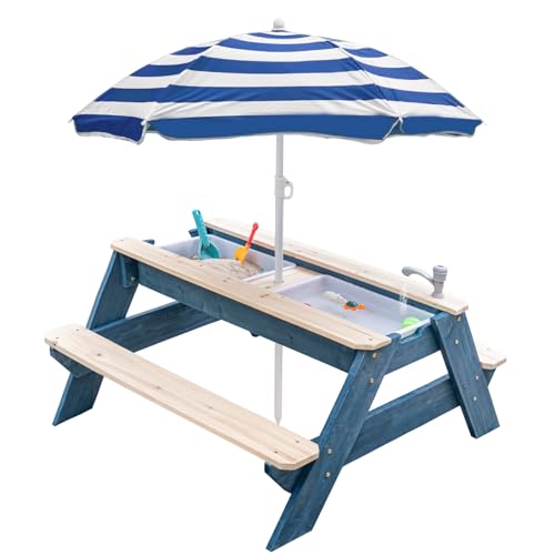 K LUCKIDS Kids 3-in-1 Sand- und Wasser-Aktivitätstisch, Holz, wandelbarer Picknicktisch, 2 Spielboxen, abnehmbare Oberseite mit Wasserhahn, Picknicktisch für Outdoor, Hinterhof, Terrasse, Spielen K LUCKIDS Kids 3-in-1 Sand- und Wasser-Aktivitätstisch, Holz, wandelbarer Picknicktisch, 2 Spielboxen, abnehmbare Oberseite mit Wasserhahn, Picknicktisch für Outdoor, Hinterhof, Terrasse, Spielen von K LUCKIDS