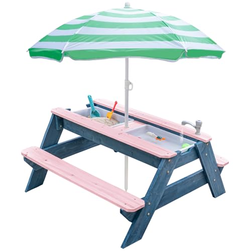 K LUCKIDS Kids 3-in-1 Sand- und Wasser-Aktivitätstisch, Holz, wandelbarer Picknicktisch, 2 Spielboxen, abnehmbare Oberseite mit Wasserhahn, Picknicktisch für Outdoor, Hinterhof, Terrasse, Spielen K LUCKIDS Kids 3-in-1 Sand- und Wasser-Aktivitätstisch, Holz, wandelbarer Picknicktisch, 2 Spielboxen, abnehmbare Oberseite mit Wasserhahn, Picknicktisch für Outdoor, Hinterhof, Terrasse, Spielen von K LUCKIDS