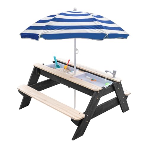 K LUCKIDS Kids 3-in-1 Sand- und Wasser-Aktivitätstisch, Holz, wandelbarer Picknicktisch, 2 Spielboxen, abnehmbare Oberseite mit Wasserhahn, Picknicktisch für Outdoor, Hinterhof, Terrasse, Spielen K LUCKIDS Kids 3-in-1 Sand- und Wasser-Aktivitätstisch, Holz, wandelbarer Picknicktisch, 2 Spielboxen, abnehmbare Oberseite mit Wasserhahn, Picknicktisch für Outdoor, Hinterhof, Terrasse, Spielen von K LUCKIDS