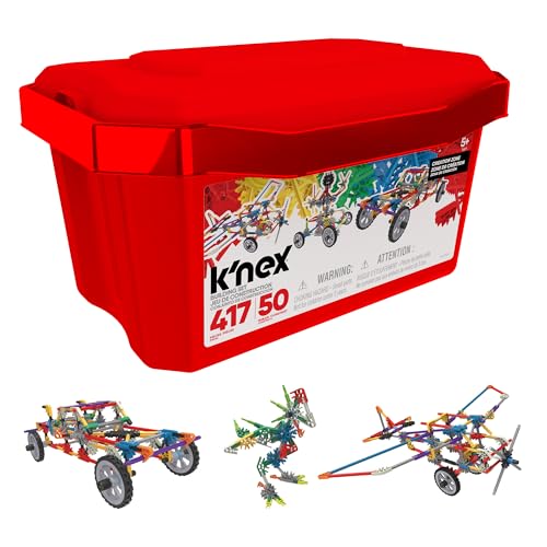 K'NEX 16511 Fantasie-Kreationsbereich 50 Modelle Baukasten, 417-teiliges pädagogisches Lernset mit Aufbewahrungsbox, Technik für Kinder, Konstruktionsspielzeug ab 5 Jahren von Basic Fun