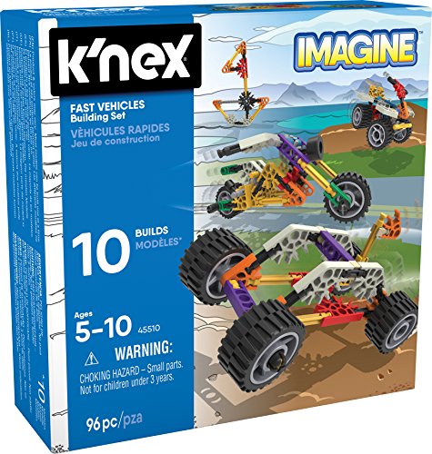 K'Nex Imagine 45510 Baukasten für Anfänger mit 10 lustigen Fahrzeugmodellen, Konstruktionsspielzeug für sensorisches Spielen, 96-teiliges MINT-Lernset, Lernspielzeug ab 7 Jahren von K'Nex