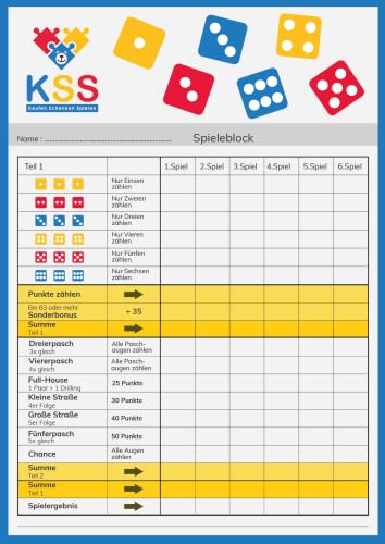 K-S-S 1 X Mega groß Senioren Würfelspiel Gewinnblock ca 21 x 15 cm groß inklusive Pasch, Full-House, Kleiner und großer Straße von K-S-S