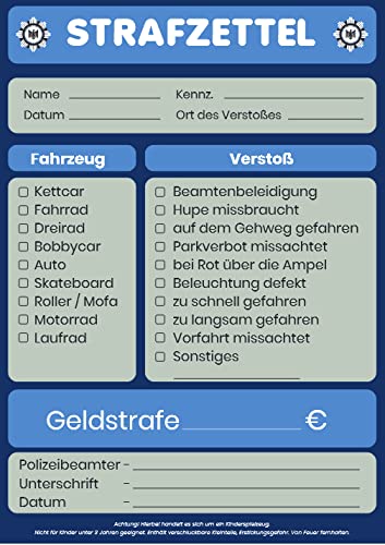 HDmirrorR K-S-S Polizei Strafzettel Strafzettelblock 25 Seiten für Karneval/Fasching/Kindergeburtstag/Mitgebsel/Mitbringsel von K-S-S