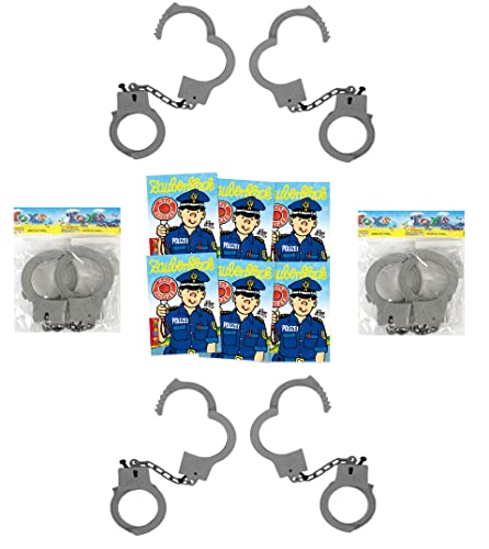 KSS Großes Polizei - Set 6 X Zauberblock und 6 Handschellen Kindergeburtstag , Mitgebsel , Mitbringsel , Tombola , Verlosung von Kindpack