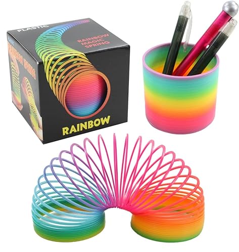 K-Toys 1 x Regenbogenspirale Springspirale Spirale Lauffeder, Durchmesser ca. 75 mm, Höhe ca. 65 mm, Regenbogenfarben, aus Kunststoff von K-Toys