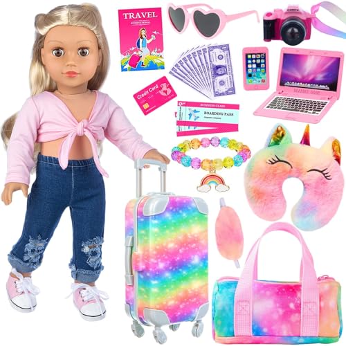 K.T. Fancy 23PCS American 18 Zoll Baby Zubehör Koffer Gepäck Reise Set - Regenbogen Koffer Regenbogen Tasche Kamera Computer Handy Nackenkissen Augenmaske Brille Geschenk für Weihnachten (Baby K.T. Fancy 23PCS American 18 Zoll Baby Zubehör Koffer Gepäck Reise Set - Regenbogen Koffer Regenbogen Tasche Kamera Computer Handy Nackenkissen Augenmaske Brille Geschenk für Weihnachten (Baby von K.T. Fancy