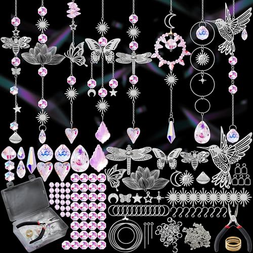 K1tpde DIY Kristall-Sonnenfänger – 8-teiliges Schmetterlings-Regenbogen-Maker-Sonnenfänger-Set mit Kristallprismen, zum Aufhängen, dekorativ für Erwachsene und Frauen, hängende Prismen, Ornament, von K1tpde