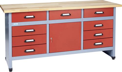 Küpper 12872 Werkbank 9 Schubladen, 1 Tür Rot, Silber-Grau 1700mm x 840mm x 600mm von Küpper