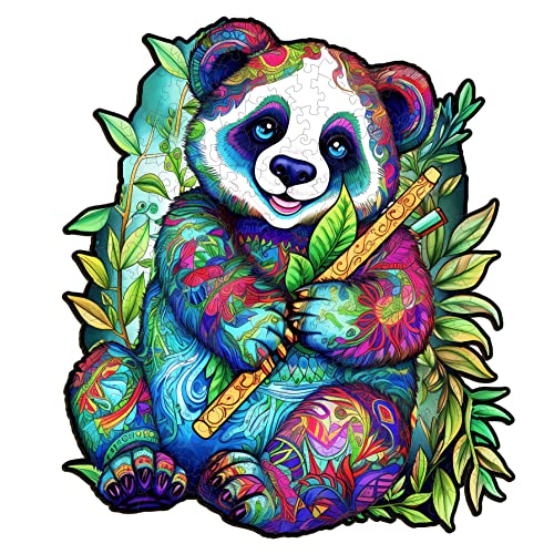 Holzpuzzle Erwachsene, KAAYEE Puzzle Holz, Wooden Puzzle Unregelmäßige Einzigartige Form Puzzleteile, Holz Puzzle Mit Geschenkbox Aus Holz (Panda, S) von KAAYEE